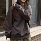 Round neck solid pullover loose long sleeved sweatshirt