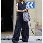 Retro short vest + I-shaped pleated curved trousers set