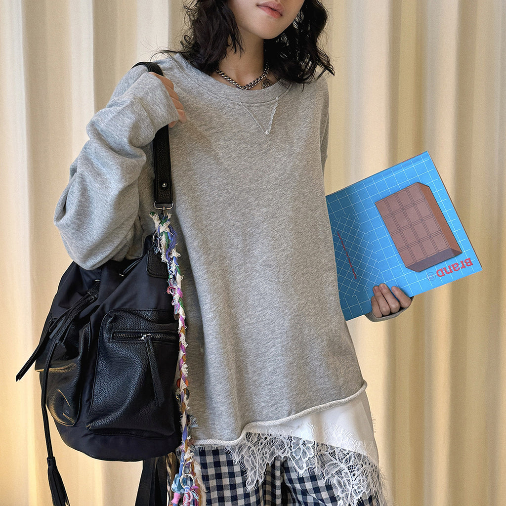Loose fit round neck long sleeve sweatshirt top