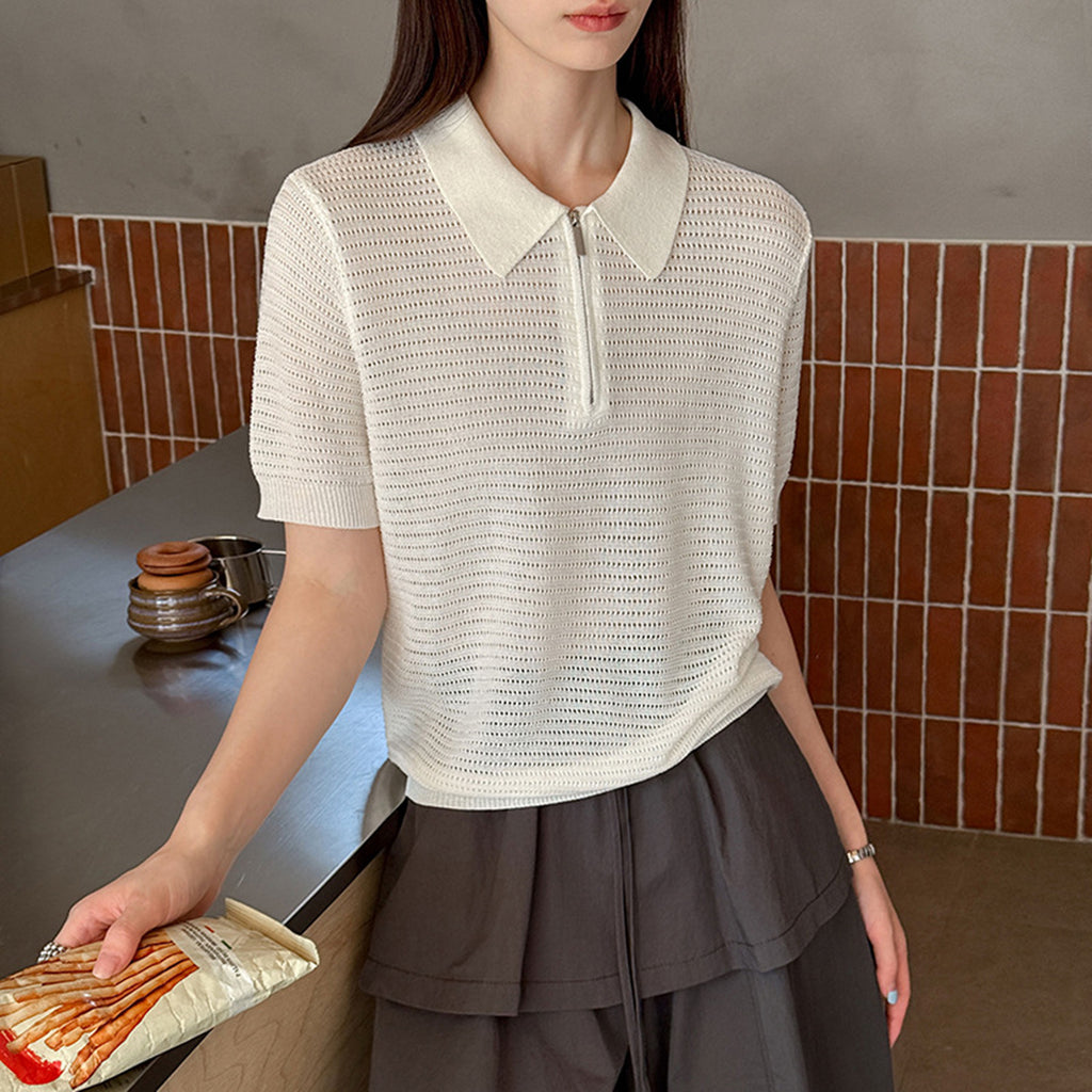 Women’s Half-Zip Hollow Knit Polo Top