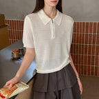 Women’s Half-Zip Hollow Knit Polo Top