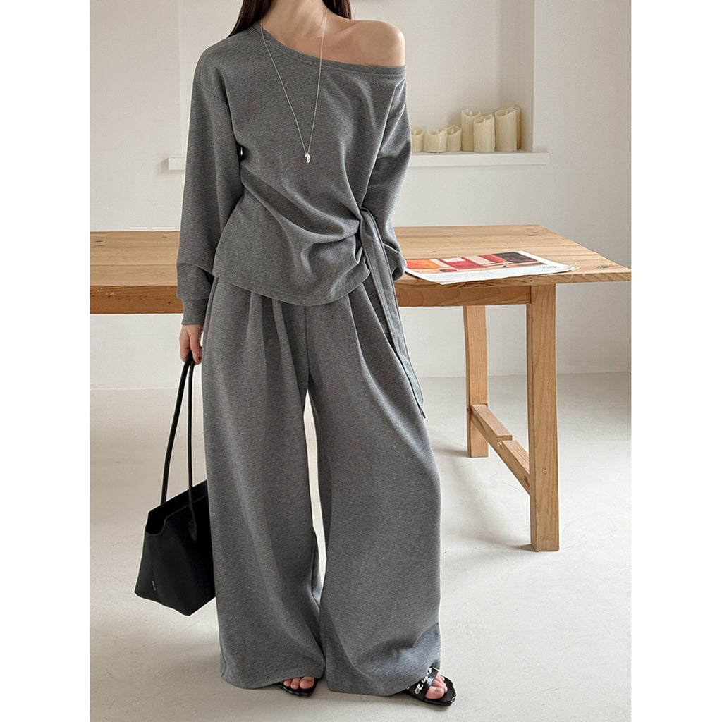 Off shoulder lounge set women loose fit wide leg pants two piece outfit