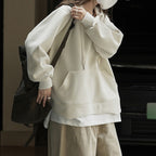 V-neck fake two-piece spliced loose hooded sweatshirt