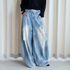 American retro ripped wide leg jeans