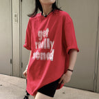 Round neck letter printed shoulder loose T-shirt top
