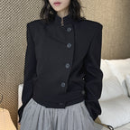 Stand collar cropped structured blazer jacket