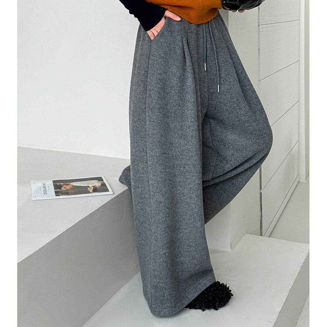 Retro loose casual straight leg wide leg pants