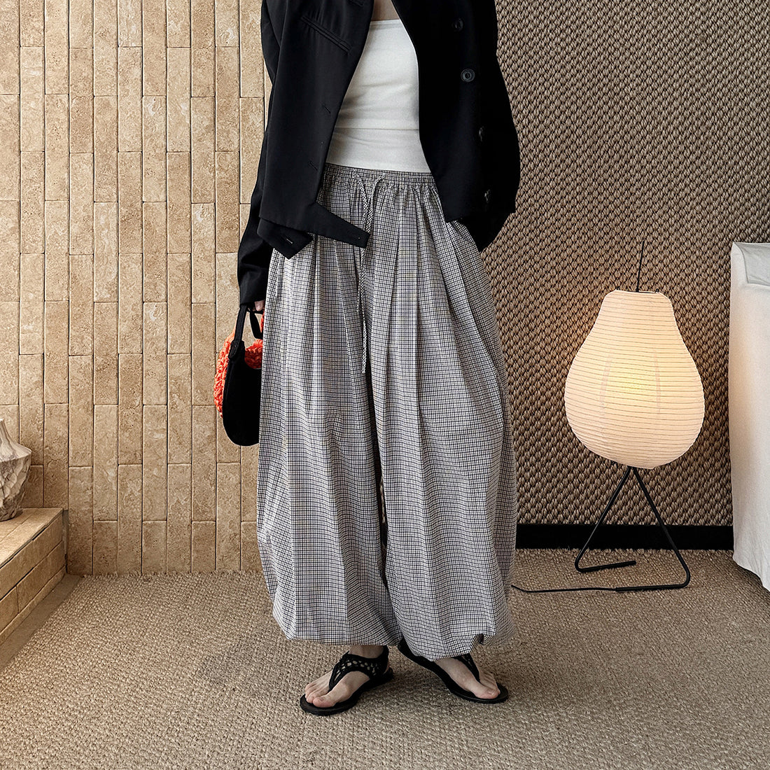 Decorative Balloon Pants Buttoned Cuffed Pants