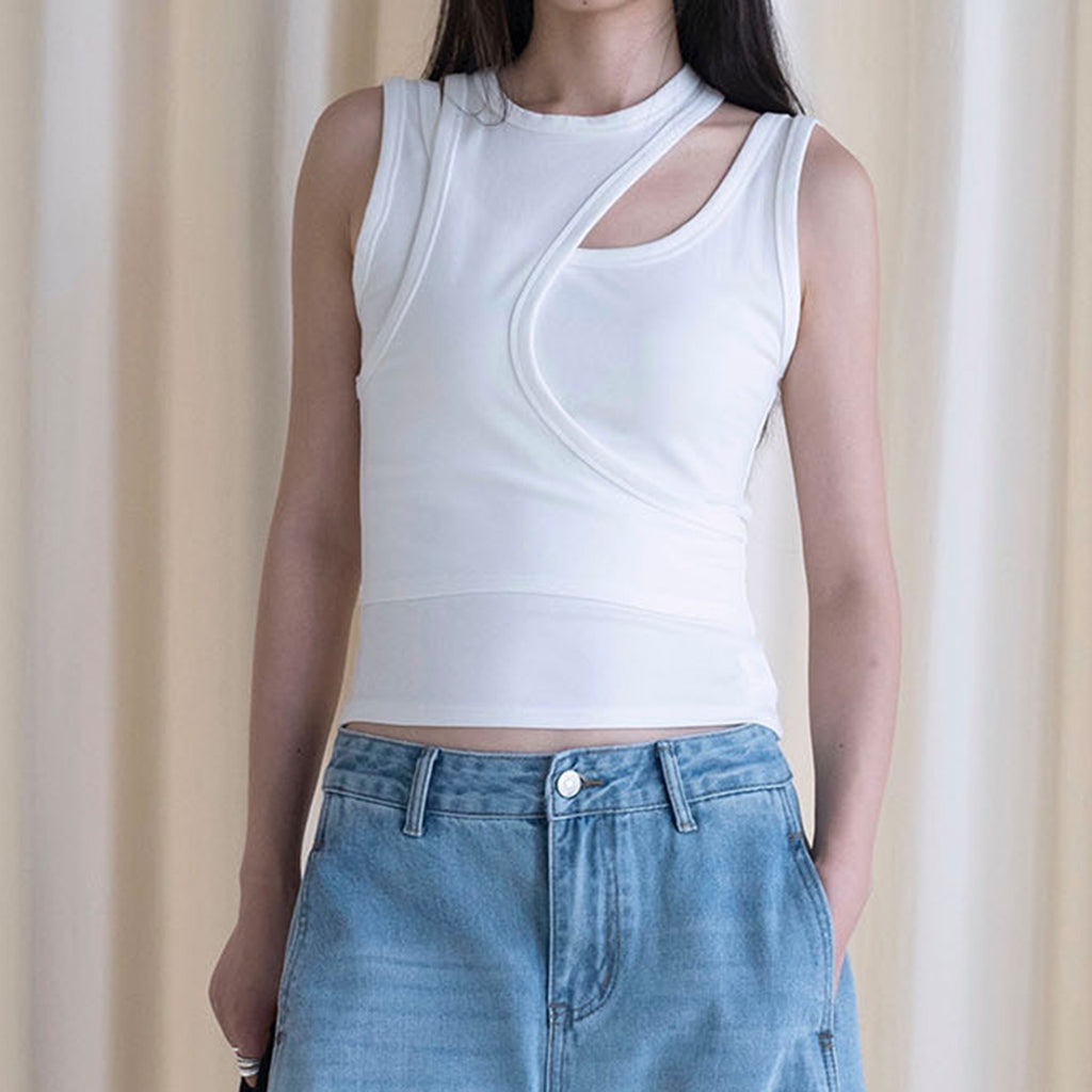 Fake two piece patchwork irregular vest tank top