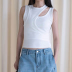 Fake two piece patchwork irregular vest tank top