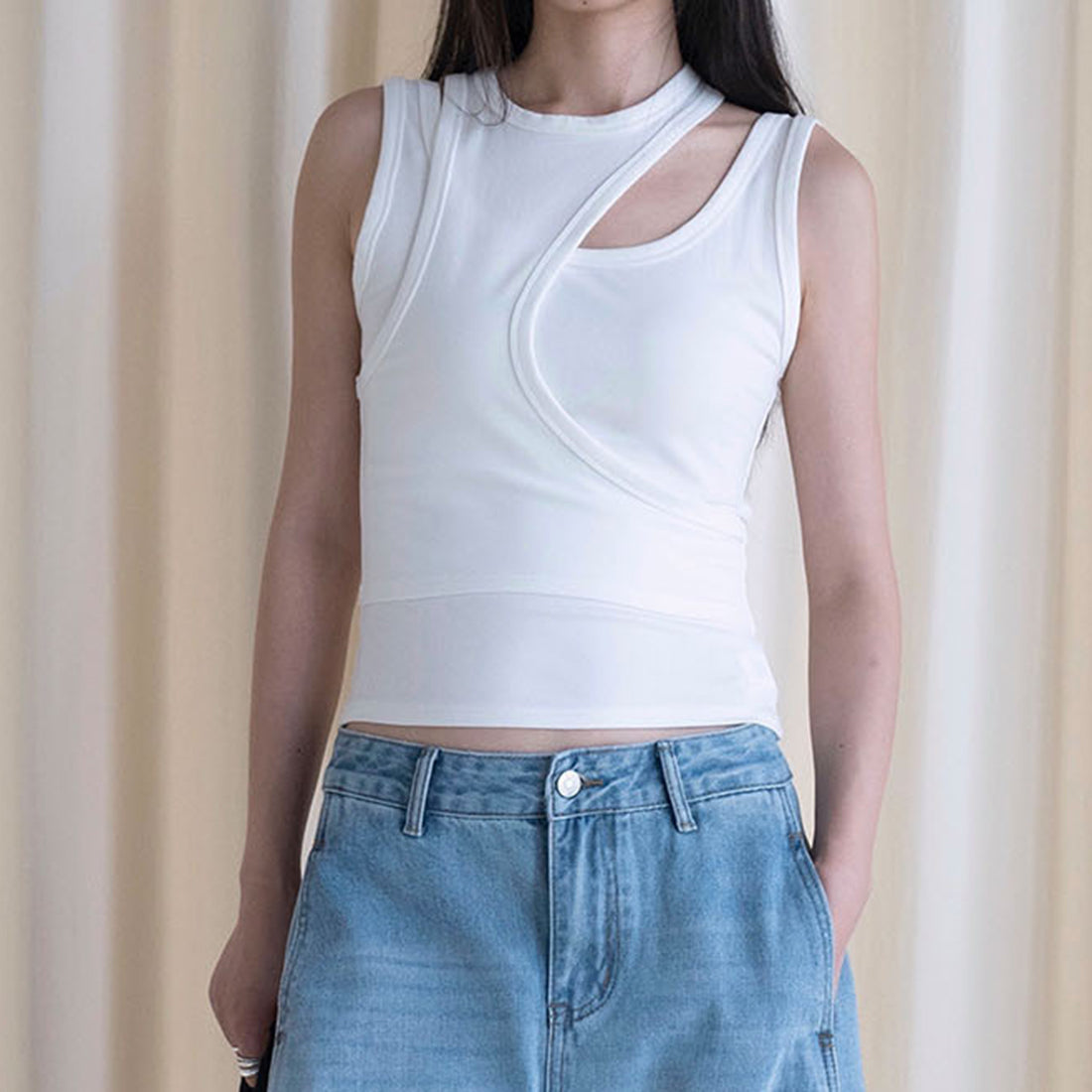 Fake two piece patchwork irregular vest tank top