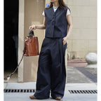 Retro short vest + I-shaped pleated curved trousers set