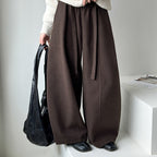 Retro high waist slimming wide leg casual curved knife pants