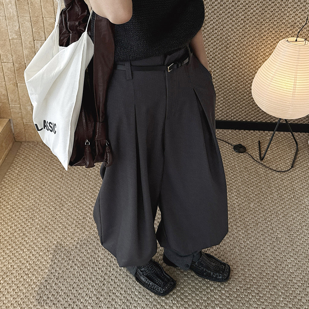 High waist pleated loose fit tapered cuff pants