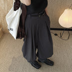 High waist pleated loose fit tapered cuff pants