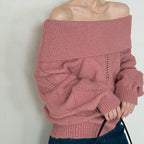off shoulder lapel knitted loose top sweater