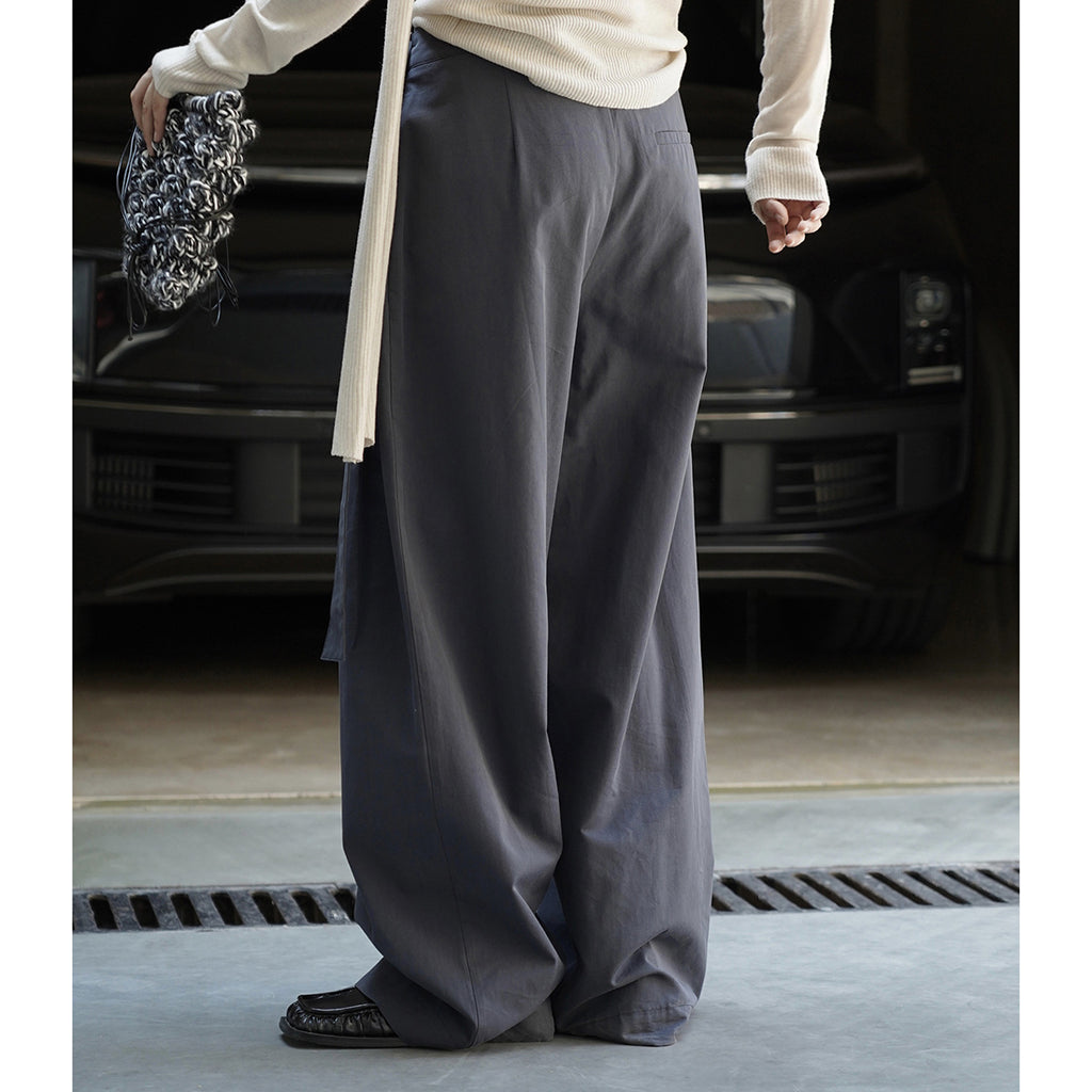 Retro slanted placket belt strap casual loose slimming pants