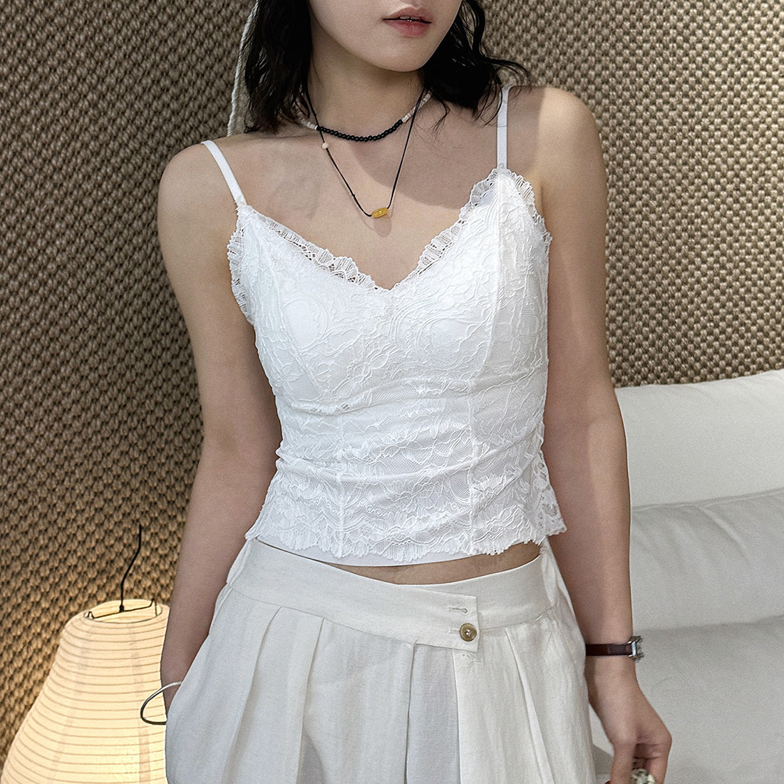 Lace Cami Top V-neck Sleeveless Slim Fit Bralette