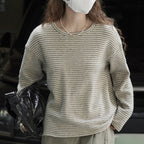 Simple striped loose round neck T-shirt top