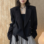 Stand collar cropped structured blazer jacket