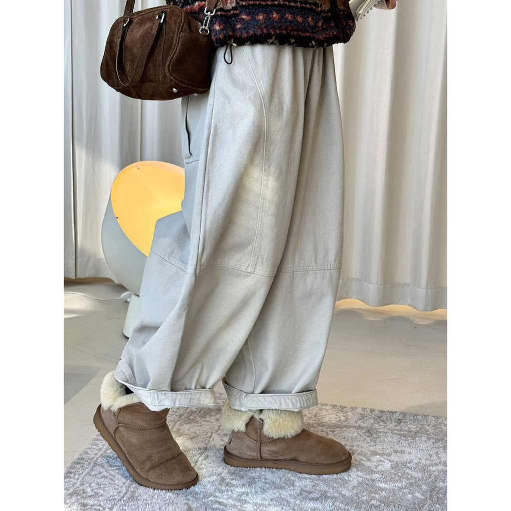 loose and tight fleece casual wide leg pants