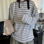 Retro minimalist round neck striped contrasting T-shirt top