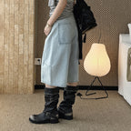 High Waist Cotton Denim Bermuda Shorts Loose Fit Wide Leg Casual Vintage Jeans
