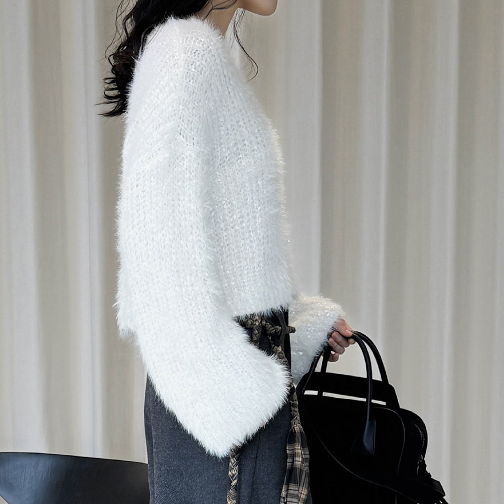 V-neck sparkling diamond long sleeved sweater top