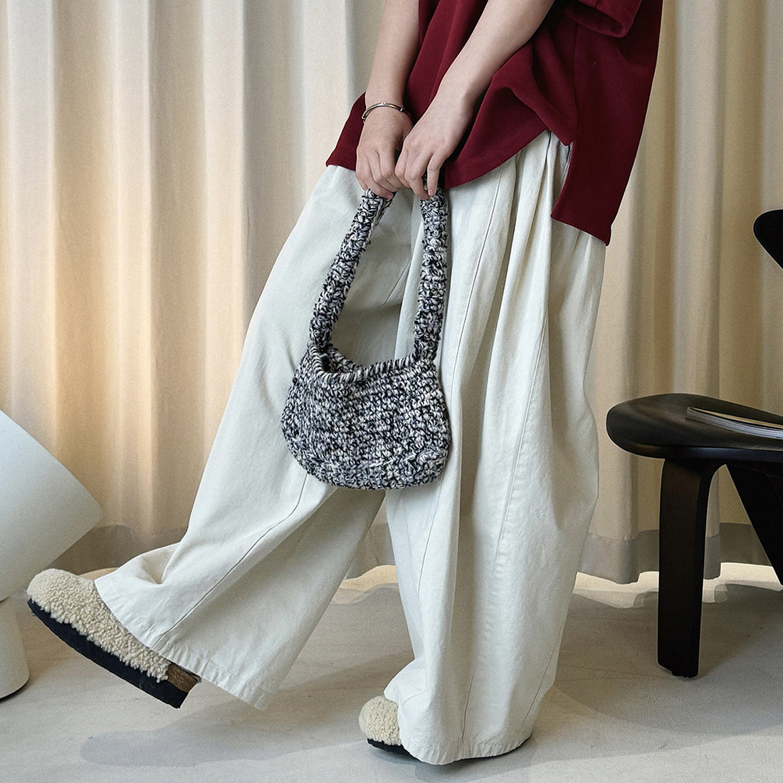 Retro washed casual slimming wide leg pants