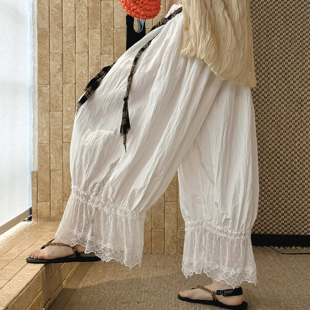 Women’s Lace Trim Lantern Wide Leg Pants