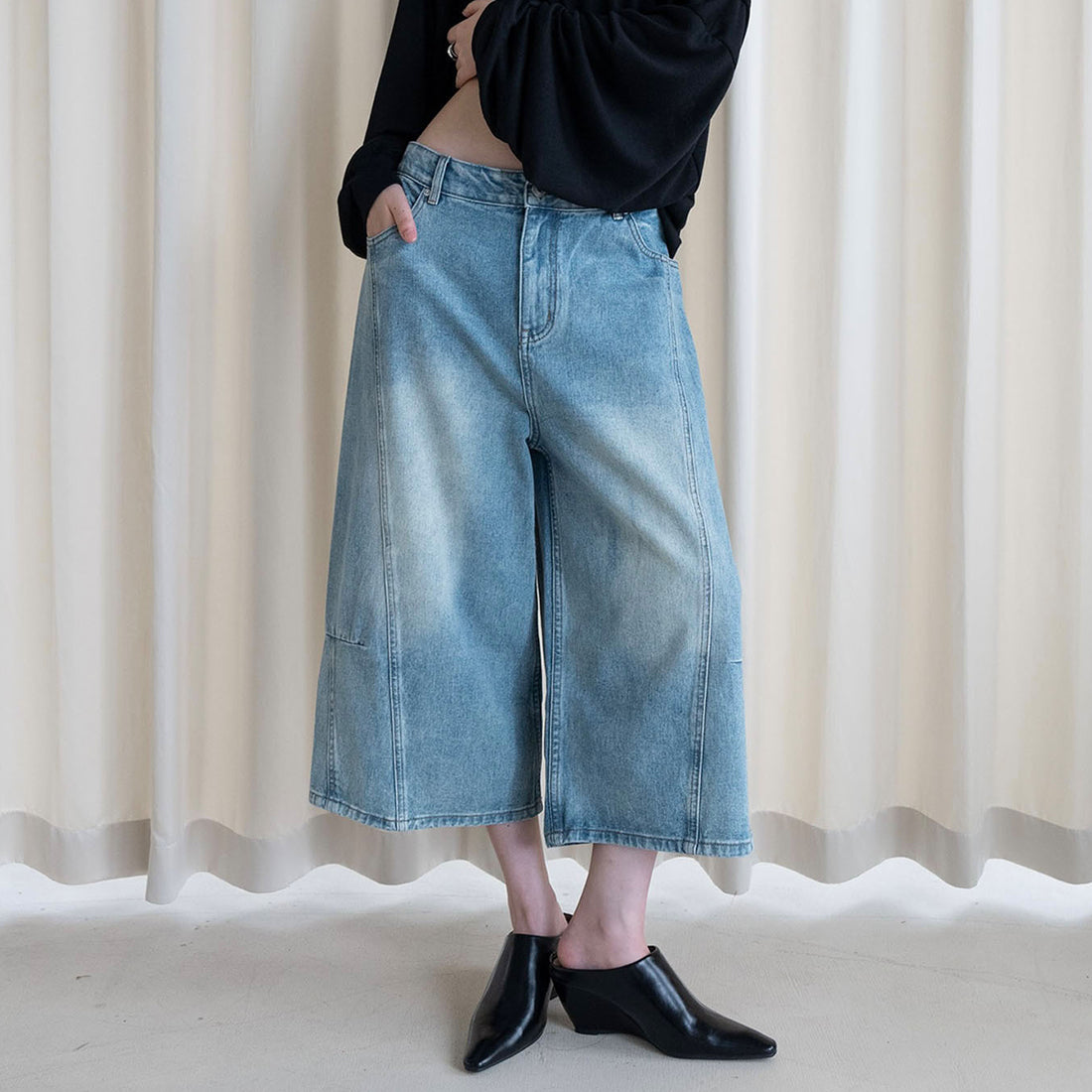 Summer new retro workwear patchwork wide leg jeans