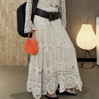 Bohemian hollow knitted half body A-line maxi skirt