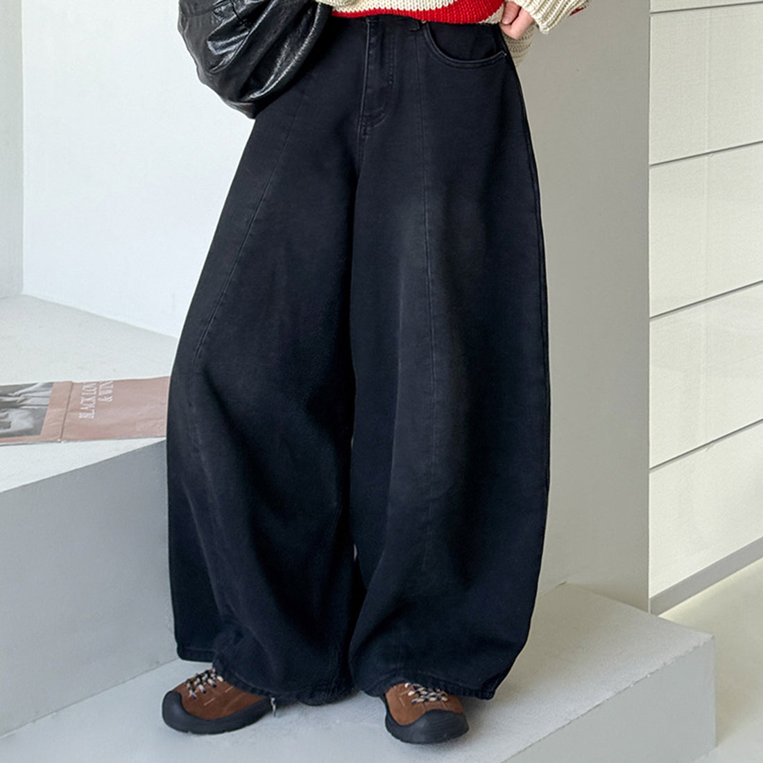 American retro fleece warm loose jeans