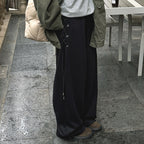 Elastic high waisted side straps and loose wide leg pants