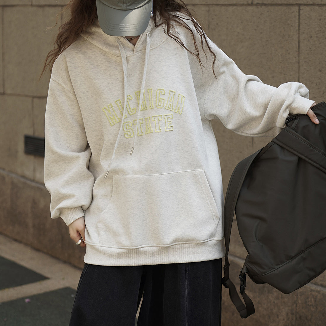 American letter printed loose hooded sweatshirt top