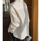 French lace lapel long sleeved button up shirt