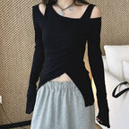 Women’s Asymmetric Cold Shoulder Long Sleeve Top