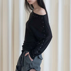 One shoulder rivet splicing sun protection T-shirt sun protection top
