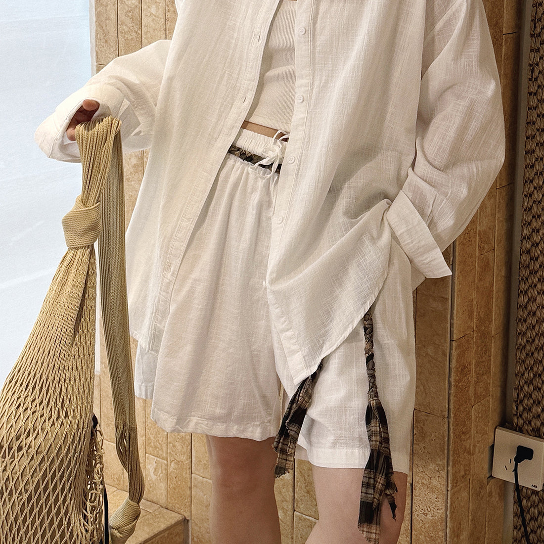 High Waist Linen Cotton Drawstring Bermuda Shorts - Multiple Colors