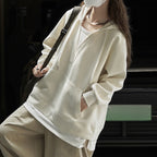 V-neck fake two-piece spliced loose hooded sweatshirt