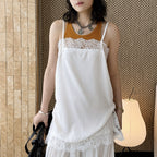 Lace trim cami top with silky stretch fabric for layering or solo wear