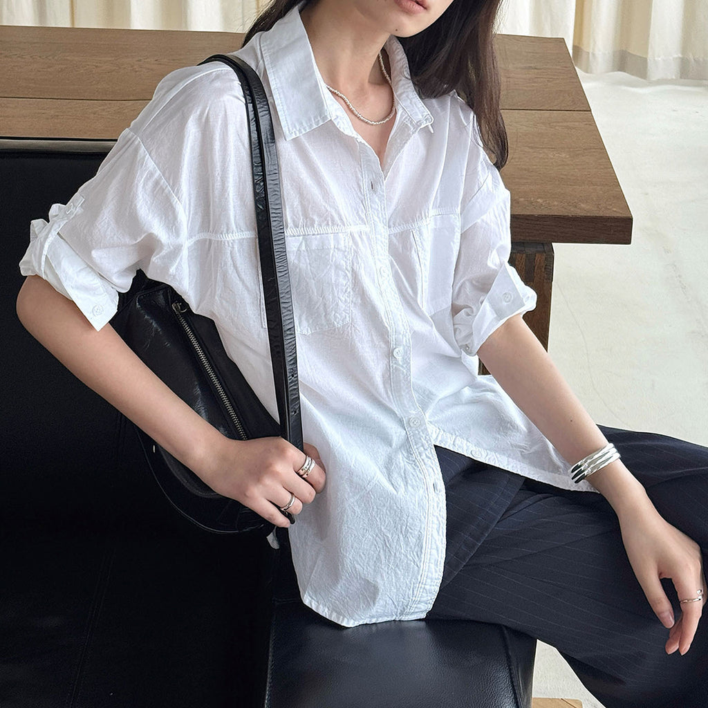 Line splicing loose button up shirt top