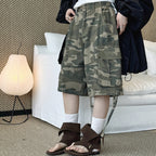 High Waist Camouflage Cargo Shorts Women Vintage Loose Fit Utility Bermuda Shorts