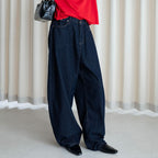 Retro high waisted back cross stitched jeans
