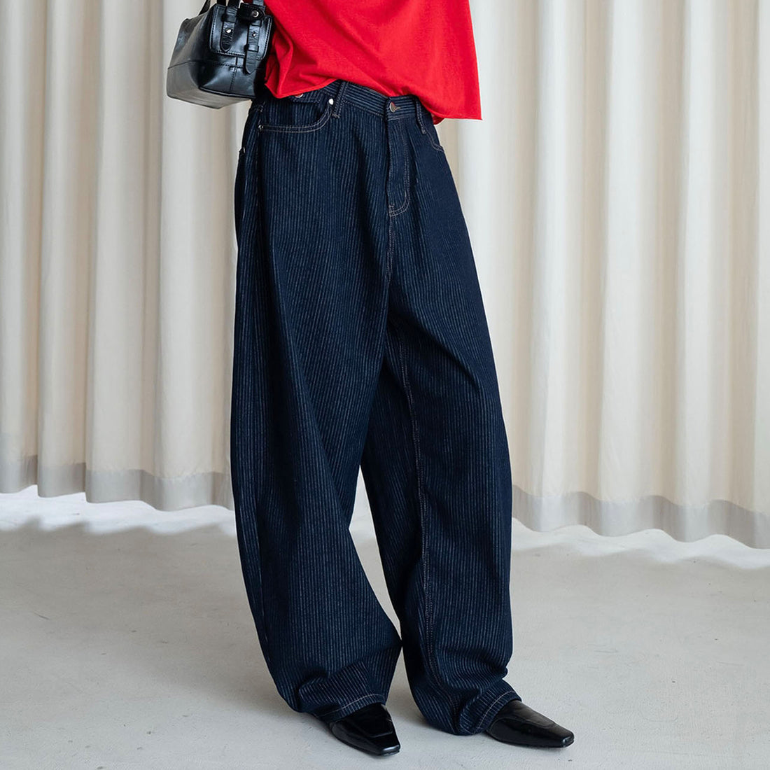 Retro high waisted back cross stitched jeans