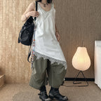 V-neck lace slimming base strap asymmetrical hem top