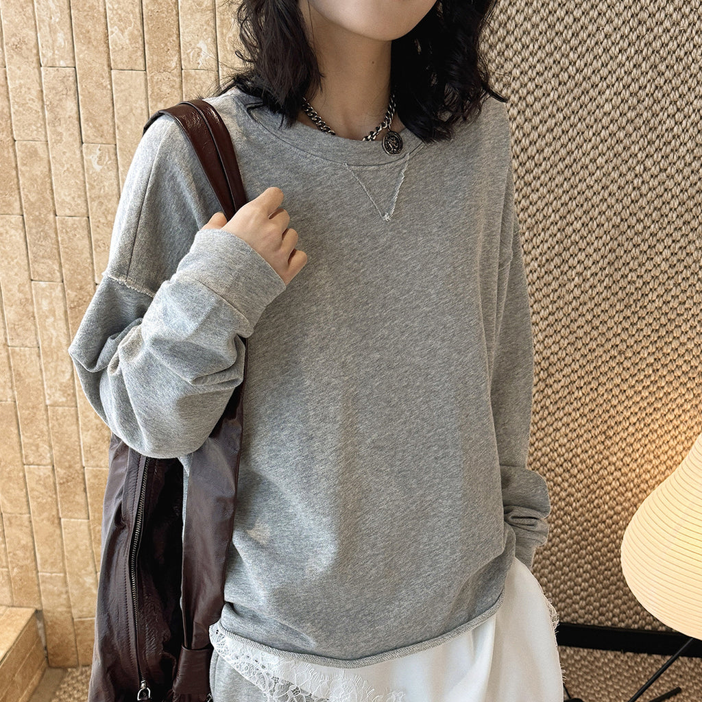 Loose fit round neck long sleeve sweatshirt top