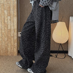 Retro contrasting leopard print loose jeans