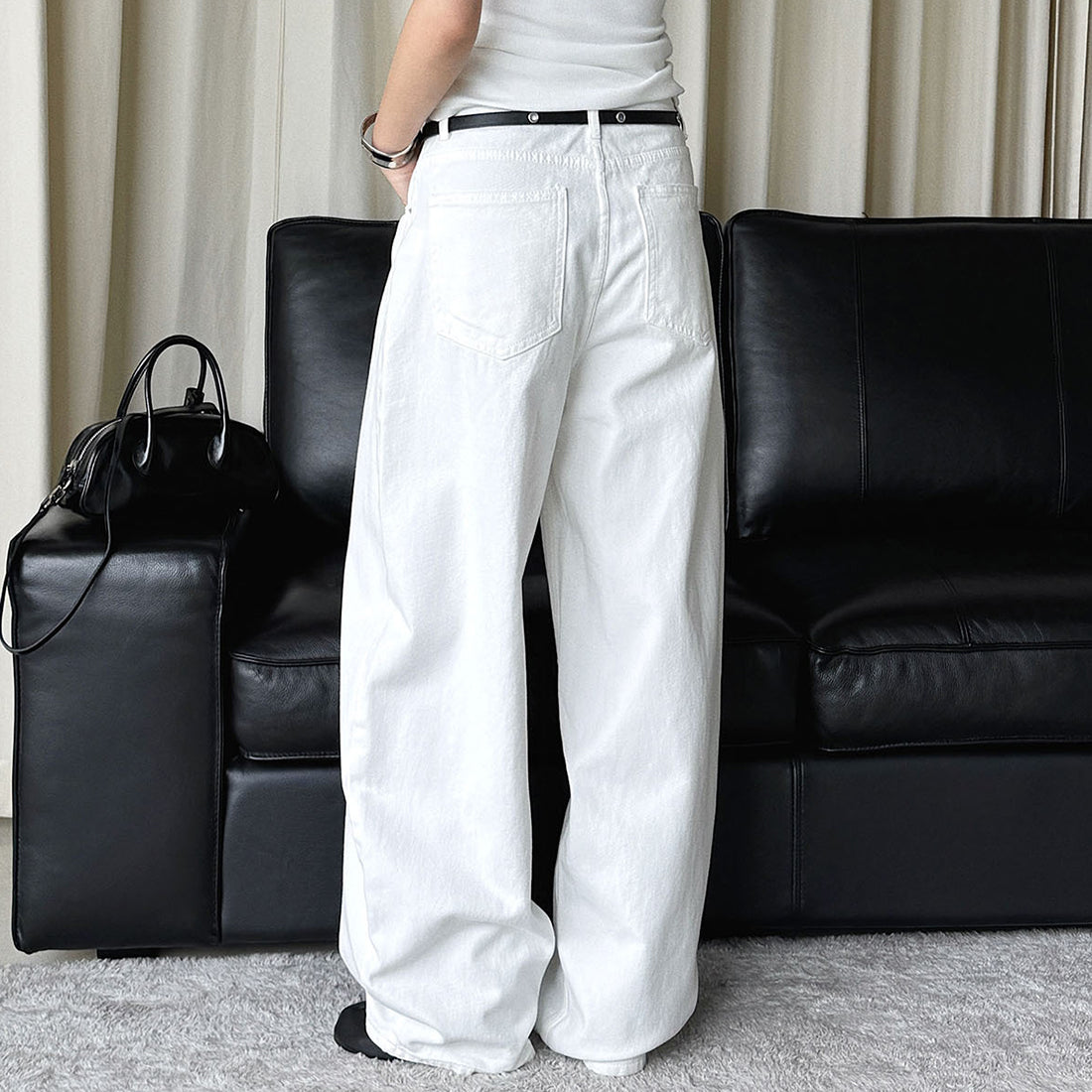 Vintage high waisted washed distressed loose wide leg jeans