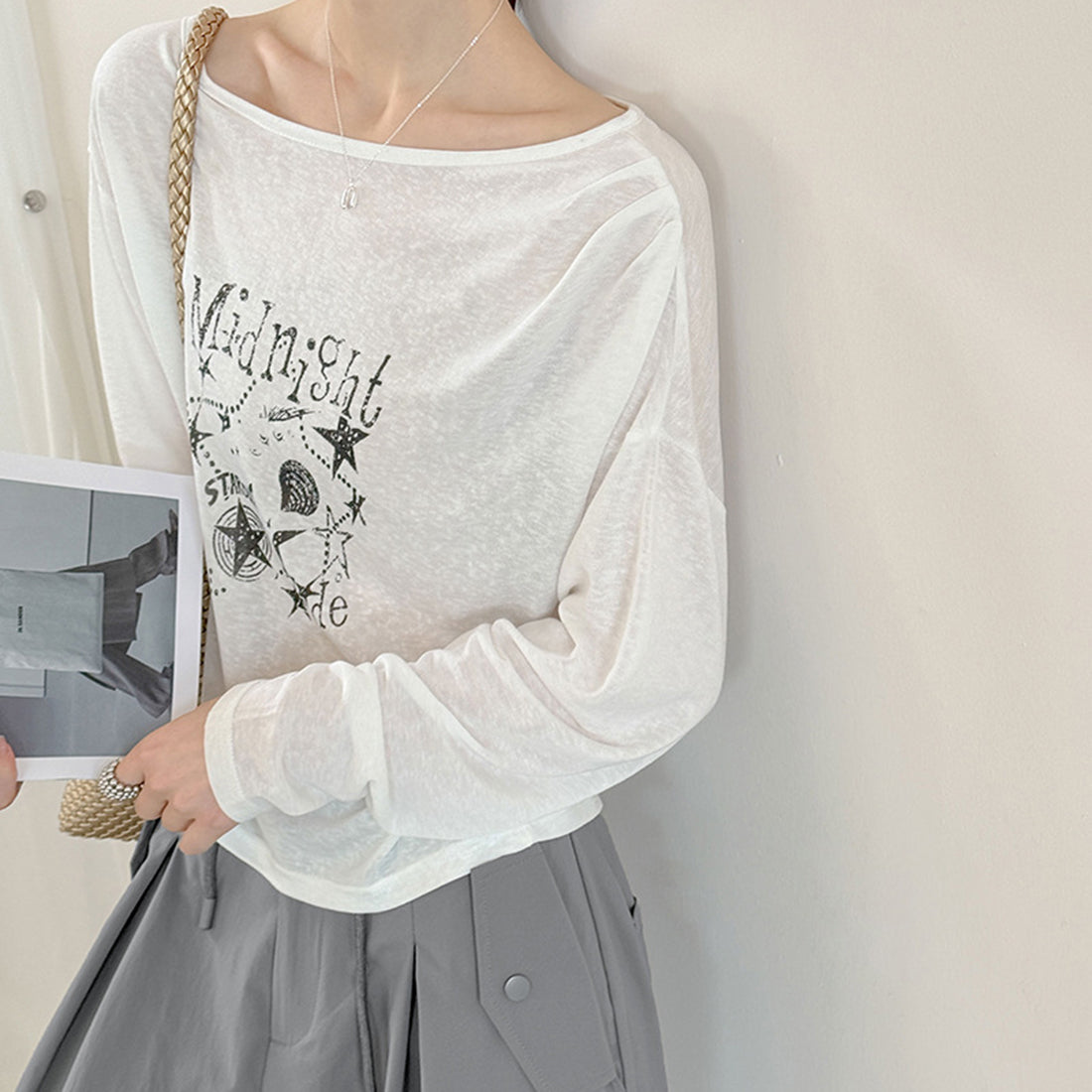Women’s "Midnight" Star Print Off-Shoulder Long-Sleeve Top
